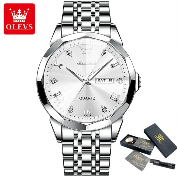 OLEVS 9931 New Business Quartz Watch for Men Dual Calendar Luxury Diamond Dial Waterproof Stainless Steel Strap Men Wristwatch - Image 7