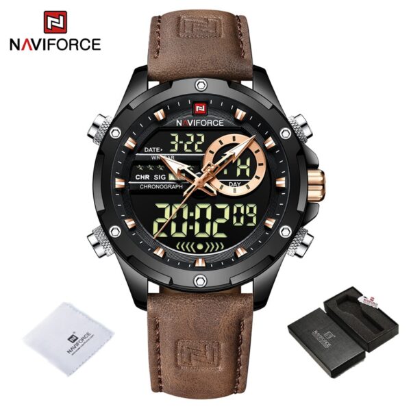 Luxury Brand Original Watches For Men Casual Sports Chronograph Alarm Quartz Wrist Watch Leather Waterproof Clock 9163 - Image 14