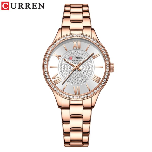 Rhinestones Rose Dial Fashion Watches with Stainless Steel Band New Quartz Wristwatches for Women - Image 4