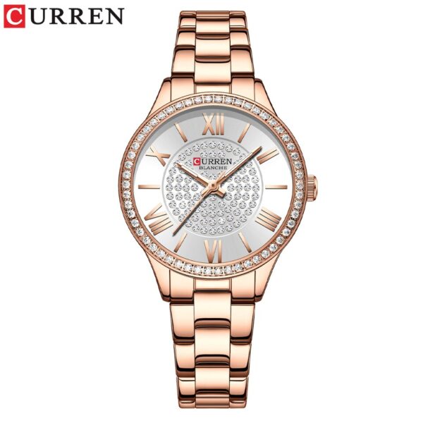 CURREN Luxury Rhinestones Rose Dial Fashion Watches with Stainless Steel Band New Quartz Wristwatches for Women - Image 4