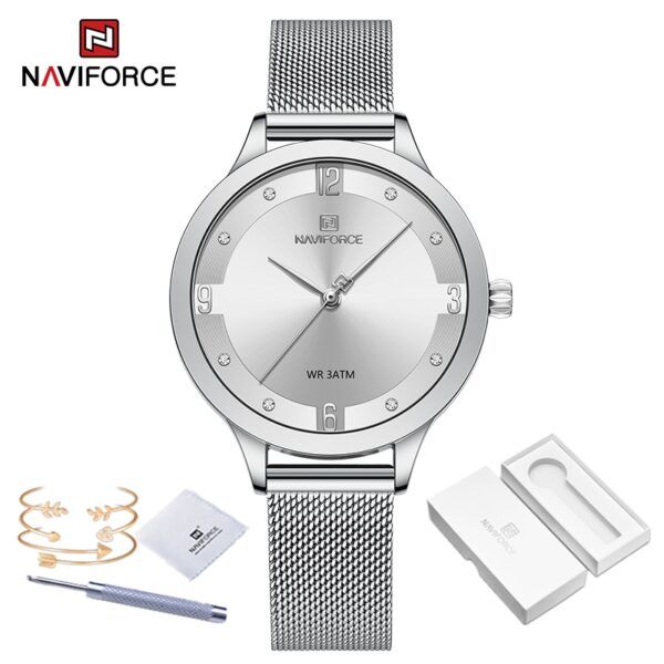 New High Quality Quartz Female Clock Mesh Stainless Steel Silver Blue Waterproof Ladies Bracelet - Image 9