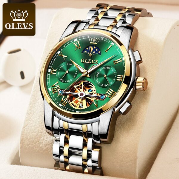 New Men OLEVS Mechanical Dress Watch Top Brand Men Watch Automatic  Dress Luxury Moon Light Phase Tour Billon Wristwatch Gifts for Male - Image 3