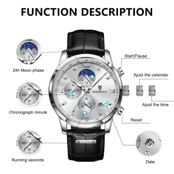 Men Watches Business Fashion Watch Man Top Brand Luxury Leather Wristwatch Quartz Chronograph Waterproof Auto Date Clock - Image 7