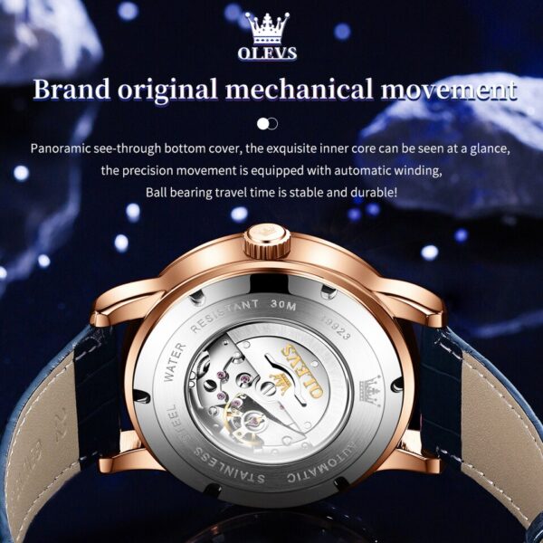 OLEVS Men Mechanical Watch 43.5mm Dial Rotating Watch Second Hand Luminous Star Men's Watch Hombres Mecánico Superficie 9923 - Image 3