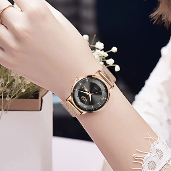 Women Watch Bracelet Quartz Clock Movement Simple Waterproof Rose Gold Stainless Steel Mesh Ladies Watches - Image 3