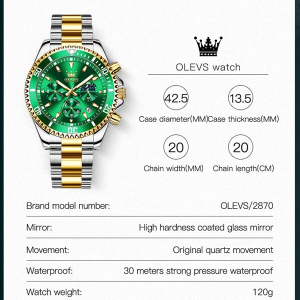 OLEVS Men Watches Fashion Waterproof Quartz Wrist Watch Men Top Brand Luxury Stainless Steel Strap Sport Date Clock Male - Image 4