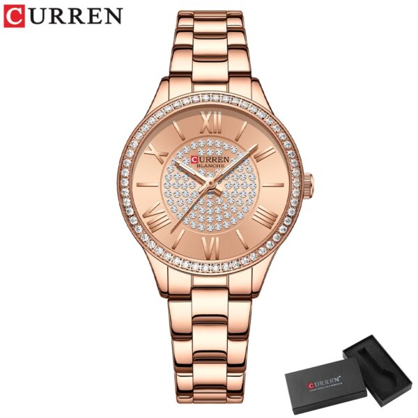 Rhinestones Rose Dial Fashion Watches with Stainless Steel Band New Quartz Wristwatches for Women - Image 2