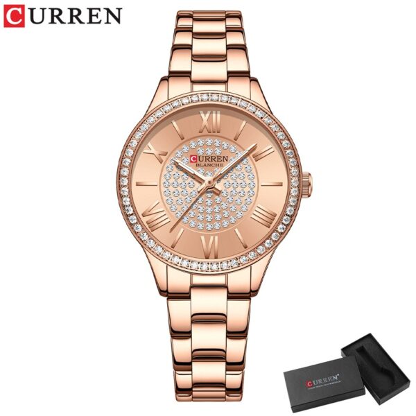 CURREN Luxury Rhinestones Rose Dial Fashion Watches with Stainless Steel Band New Quartz Wristwatches for Women - Image 2