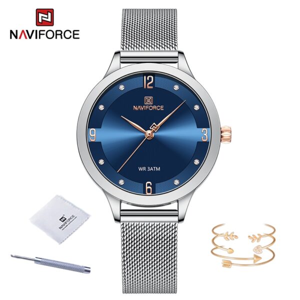 New High Quality Quartz Female Clock Mesh Stainless Steel Silver Blue Waterproof Ladies Bracelet - Image 3