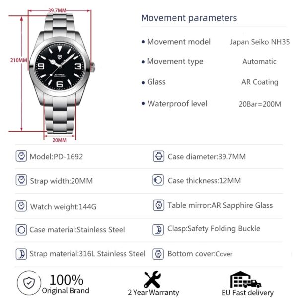 New NH35 Men Mechanical Watch AR Sapphire Glass Automatic Watch For Men Stainless Steel Sports Waterproof Watches - Image 9