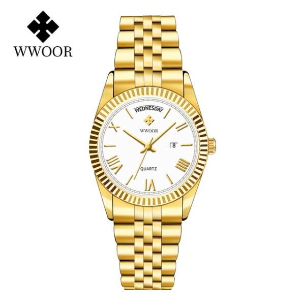 New Gold Watches Mens Luxury Stainless Steel With Calendar Warter proof Male Clock Week Quartz Wristwatch Relogio Masculino - Image 4