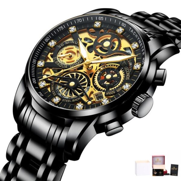 Men Watches Tourbillon Rotating Window Top Luxury Brand Fashion Quartz Men Watch Waterproof Gold Steel Business Wristwatch - Image 11