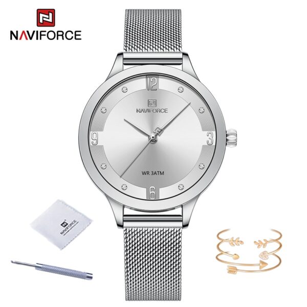 New High Quality Quartz Female Clock Mesh Stainless Steel Silver Blue Waterproof Ladies Bracelet - Image 2