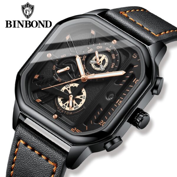 Square Chronograph Casual Fashion Sports Wrist Watch For Men Leather Clock Luxury Business Wristwatch Waterproof Date Watch - Image 17