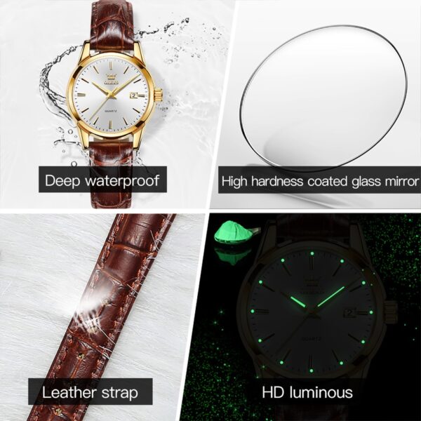 Super Thin Waterproof Women Wristwatch Fashion Genuine Leather Strap Quartz Watch for Women Luminous Calendar - Image 3