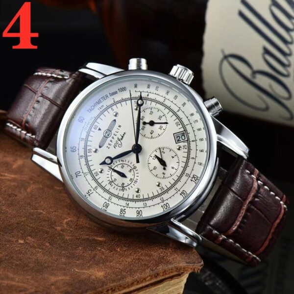 New Zeppelin Watch Fashion Three Eyes Running Second Multifunctional Chronograph Top Leather Business Quartz Watch - Image 7