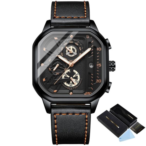 Square Chronograph Casual Fashion Sports Wrist Watch For Men Leather Clock Luxury Business Wristwatch Waterproof Date Watch - Image 19