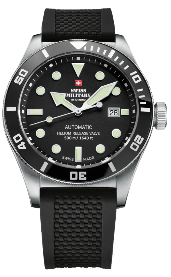 SWISS MILITARY SMA34075.06 SWISS MADE AUTOMATIC DIVE WATCH 500M Black Luxury Watch For Men