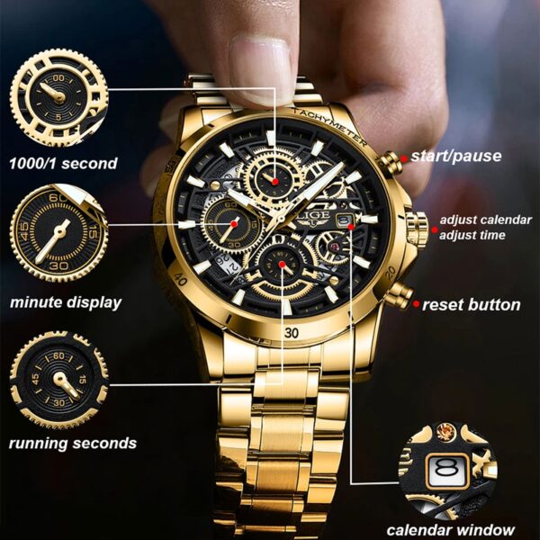 Quartz Watch Men Gold Black Mens Watches Top Brand Luxury Chronograph Sports Watches Luminous Waterproof Relogio Masculino - Image 11