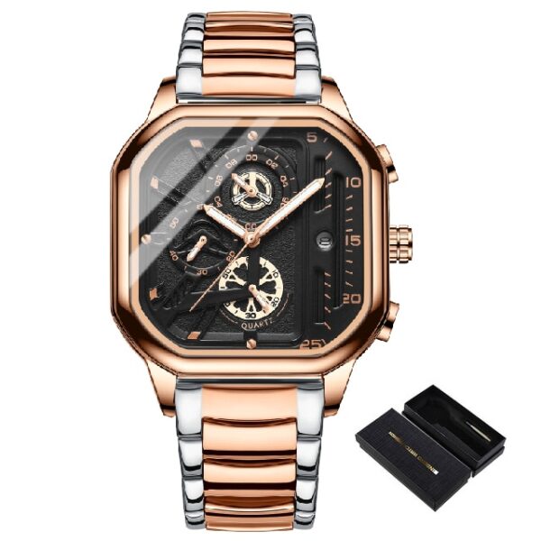 Square Chronograph Casual Fashion Sports Wrist Watch For Men Leather Clock Luxury Business Wristwatch Waterproof Date Watch - Image 9