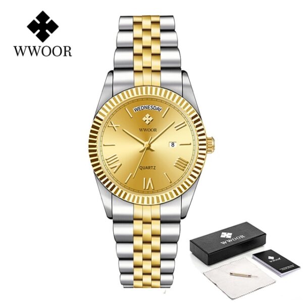 New Gold Watches Mens Luxury Stainless Steel With Calendar Warter proof Male Clock Week Quartz Wristwatch Relogio Masculino - Image 9