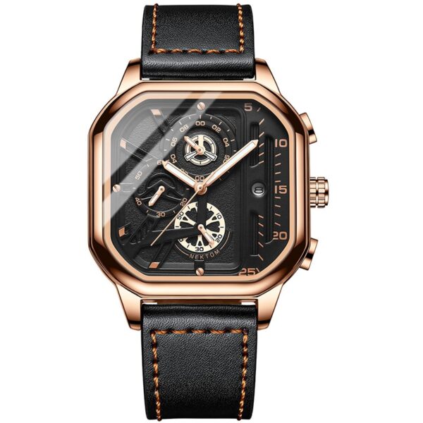 Square Chronograph Casual Fashion Sports Wrist Watch For Men Leather Clock Luxury Business Wristwatch Waterproof Date Watch - Image 3