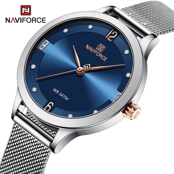 New High Quality Quartz Female Clock Mesh Stainless Steel Silver Blue Waterproof Ladies Bracelet