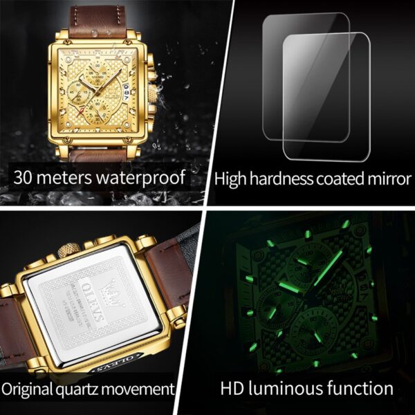 New Men Watches Luxury Square Quartz Wrist Watch Original Waterproof Luminous Chronograph Watch for Men Relogio - Image 3