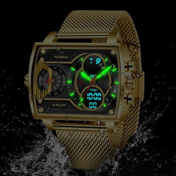 New Men Watch FOXBOX Fashion Square Watch Men Casual Sports Waterproof Double Display Watch Relogio Masculino - Image 2