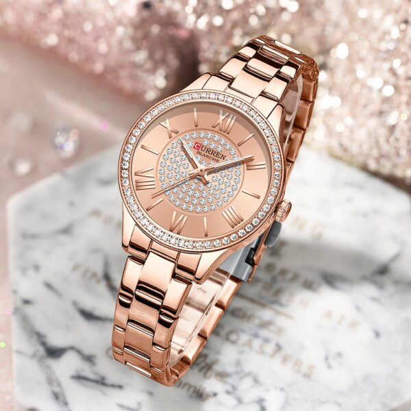 Rhinestones Rose Dial Fashion Watches with Stainless Steel Band New Quartz Wristwatches for Women - Image 5