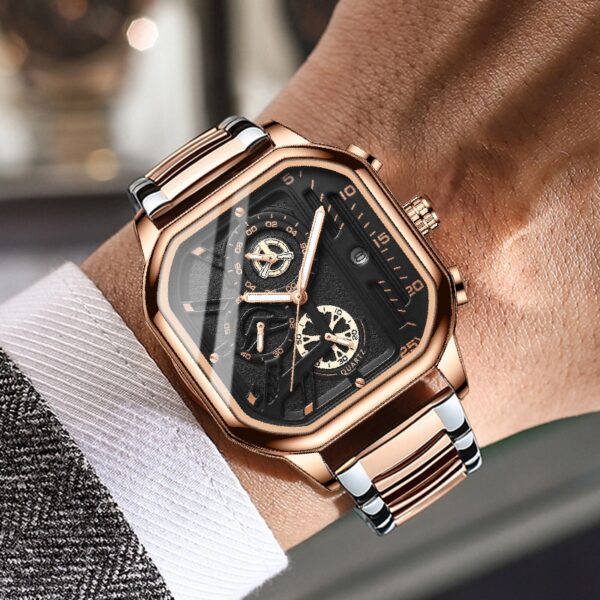 Square Chronograph Casual Fashion Sports Wrist Watch For Men Leather Clock Luxury Business Wristwatch Waterproof Date Watch - Image 21