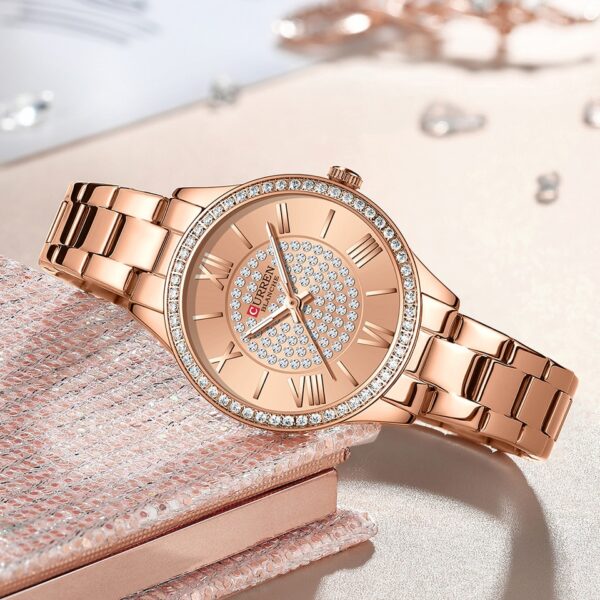 Rhinestones Rose Dial Fashion Watches with Stainless Steel Band New Quartz Wristwatches for Women - Image 13