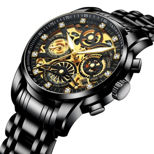 Men Watches Tourbillon Rotating Window Top Luxury Brand Fashion Quartz Men Watch Waterproof Gold Steel Business Wristwatch - Image 8