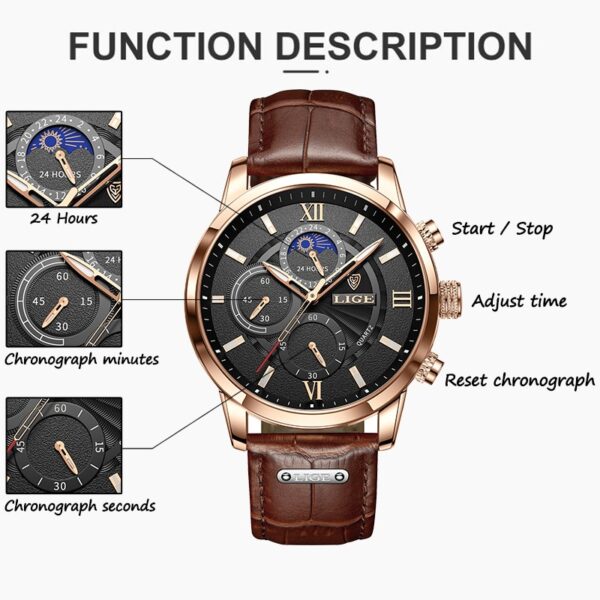 New LIGE Men's Watches Top Brand Luxury Men Wrist Watch Man Leather Quartz Watch Sports Waterproof Male Clock Relogio Masculino - Image 2