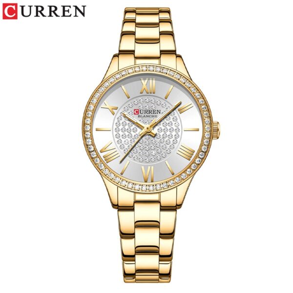 CURREN Luxury Rhinestones Rose Dial Fashion Watches with Stainless Steel Band New Quartz Wristwatches for Women - Image 3