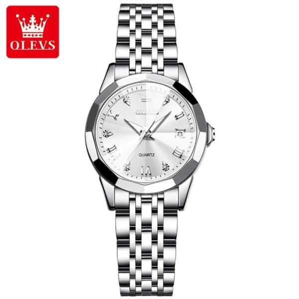 OLEVS Quartz Watch for Women Solid Stainless Steel Strap Rhombus Design Elegant Ladies Wristwatch Bracelet Necklace Gift Box Set - Image 3