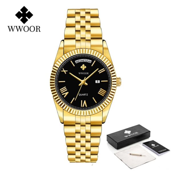 New Gold Watches Mens Luxury Stainless Steel With Calendar Warter proof Male Clock Week Quartz Wristwatch Relogio Masculino - Image 6