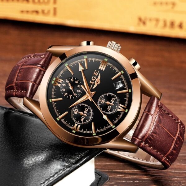 Men Watches Top Brand Luxury Military Quartz Watch Premium Leather Waterproof Sport Chronograph Watch for Men - Image 12