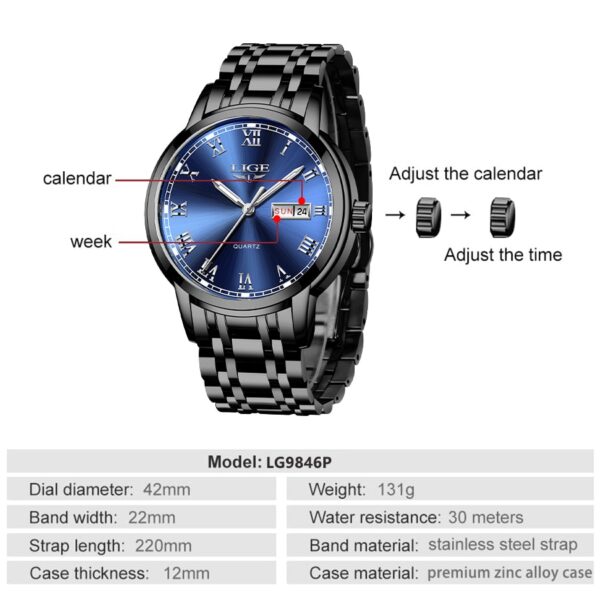 LIGE Stainless Steel Watch Luxury Men Watches Date Watch for Men Business Wirstwatchs Men Waterproof Quartz Watches Classic Clock - Image 5