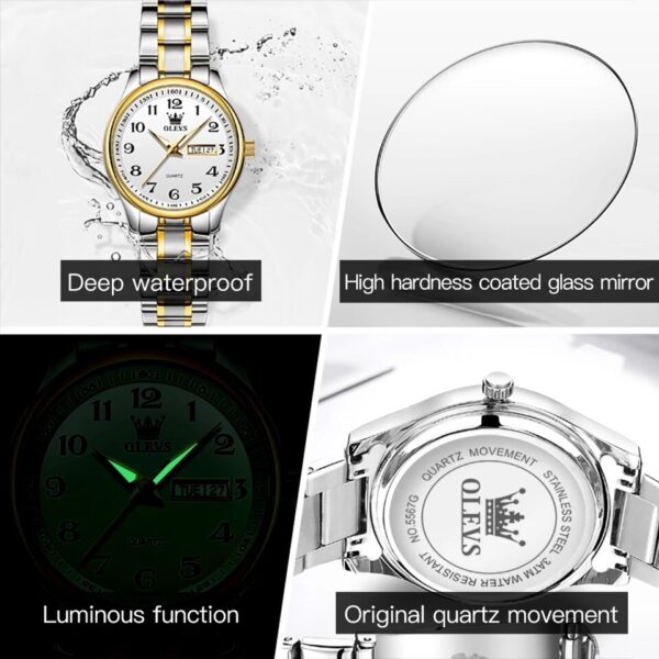 Luxury Quartz Watch for Women Elegant Stainless Steel Watch Luminous Waterproof Wristwatch Ladies Dress Watch - Image 4