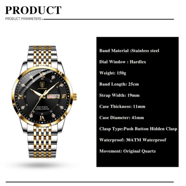 New Casual Sport Chronograph Men's Watches Stainless Steel Band Wristwatch Big Dial Quartz Clock with Luminous Pointers+box - Image 6