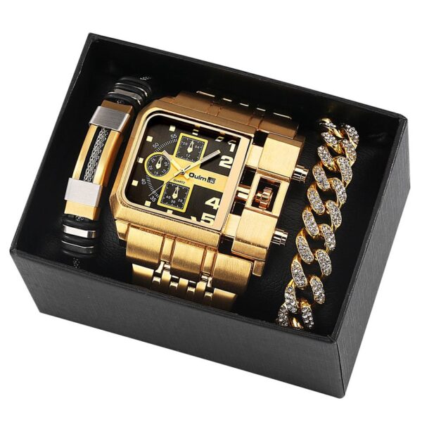 New Men Quartz Watch and Bracelet Set Business Gold Stainless Steel Big Dial Wristwatch Gift for Men Reloj Hombre - Image 2