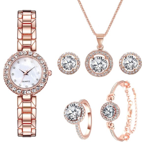 New Ladies Diamond Inlaid Steel Quartz Watch Bracelet Set Gift Box Set - Image 2