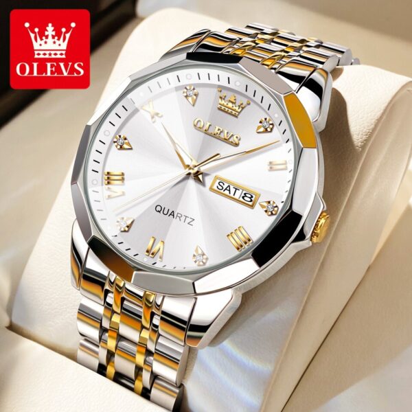 OLEVS 9931 New Business Quartz Watch for Men Dual Calendar Luxury Diamond Dial Waterproof Stainless Steel Strap Men Wristwatch - Image 9